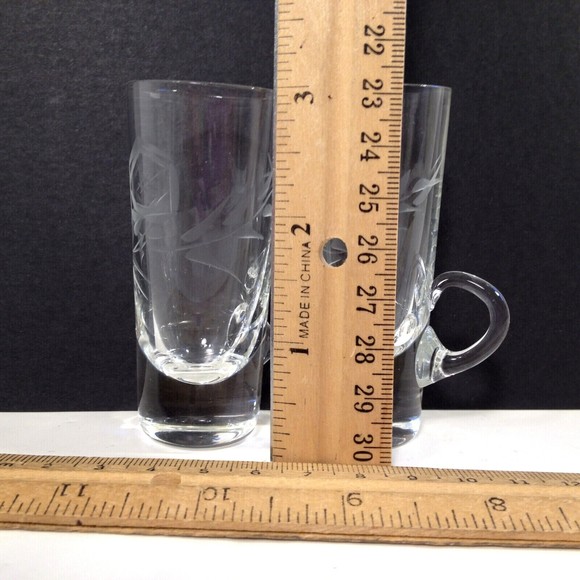 (2) Vintage Crystal Cut Etched Cordial Liqueur Glass Shot Glasses w/ Handles - Picture 9 of 11